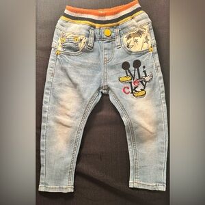 Baby Boys Vintage Mickey Mouse Embroidered Jeans Size 3